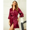 thumbnail image 5 of Oudiya Women's Lace-Trim Silk Robes Bride Bridesmaid Kimono Satin Bathrobe V Neck Sleepwear with 3/4 Sleeve, 5 of 7