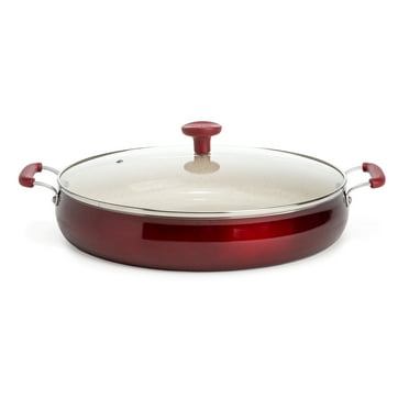 Tasty Clean Ceramic 13in Non-Stick Aluminum Centerpiece Sauté Pan with Glass Lid, Red