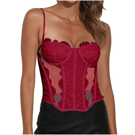 Generic Corset Tops For Women Going Out Lace Mesh Date Night Top Spaghetti Strap Party Club Top