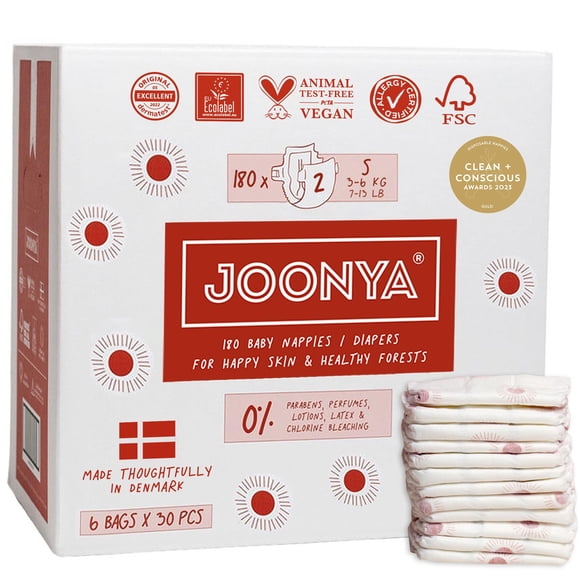 Pañales para bebé JOONYA talla 2 S 180 unidades ecológicos y suaves