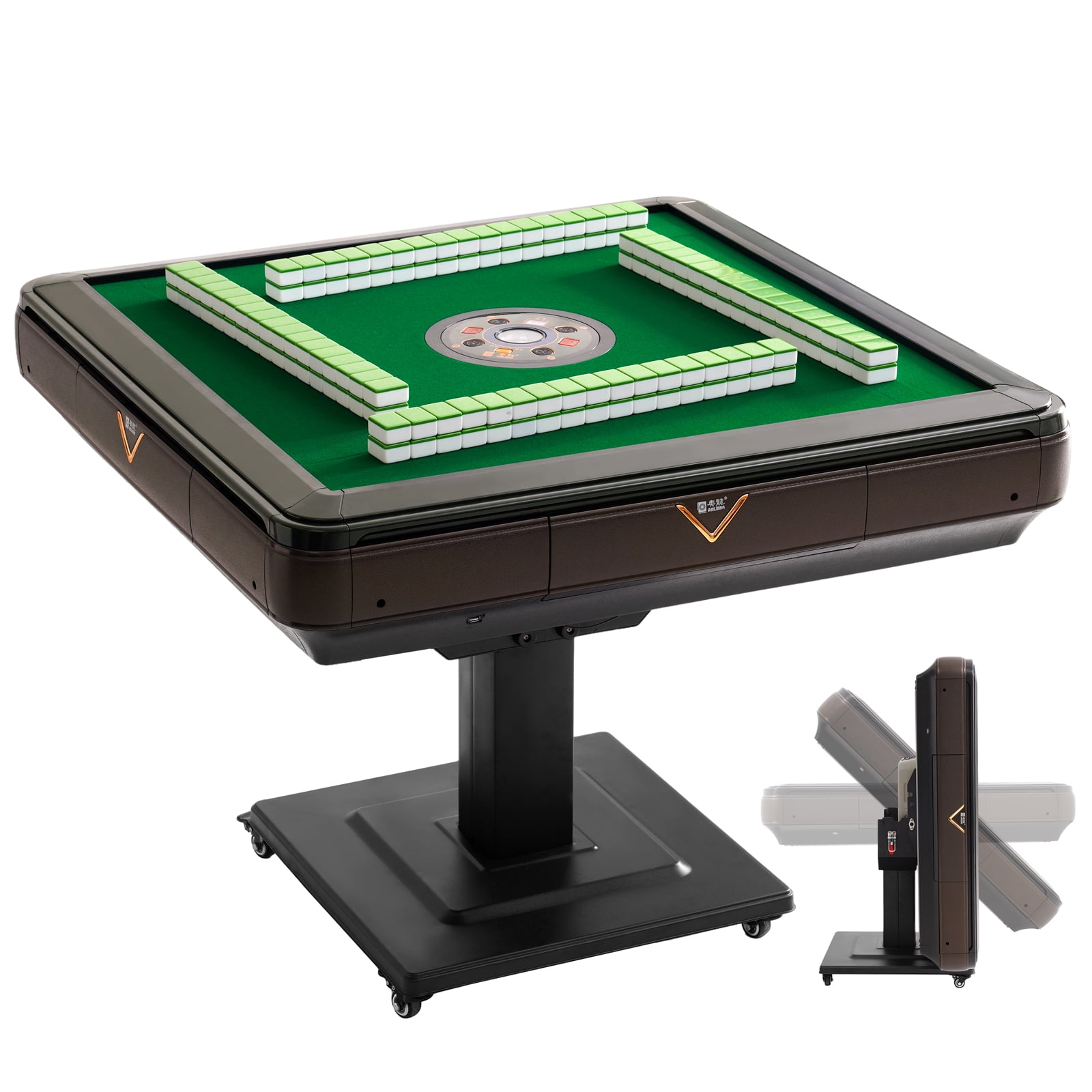 EDILLY Automatic Mahjong Table Foldable 44mm Tiles with Wheel with 2 Sets of Numbered Tiles (Blue & Green) Suitable for 152 Tiles Chinese, Filipino and American Style Mah Jong