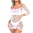 thumbnail image 7 of Levmjia Women's Lace Mesh Cutout Nightgown Set Dress Solid Color Open Crotch Long Sleeve Slim Fit Bodysuit For Honeymoon Valentine, 7 of 7