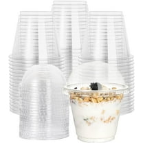 NOGIS 9 oz Fruit Cups with Lid,200 Pack Smoothie Plastic Cups with Dome Lids, Parfait Dessert Cups.Disposable Clear Cups Suit for Yogurt,Fruit,Ice Cream,Cupcake,Candy, Cold Drinks Etc