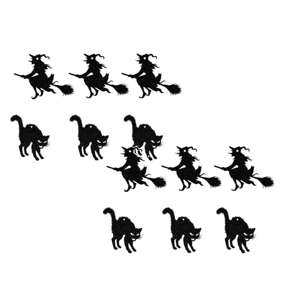2Pack Halloween Decorations Indoor – Witch On Broom & Black Cat Silhouette Paper Garland, Spooky Hanging Wall Decor For Home Living Room Party, Gothic Halloween Banner Ornament Set 5.7"