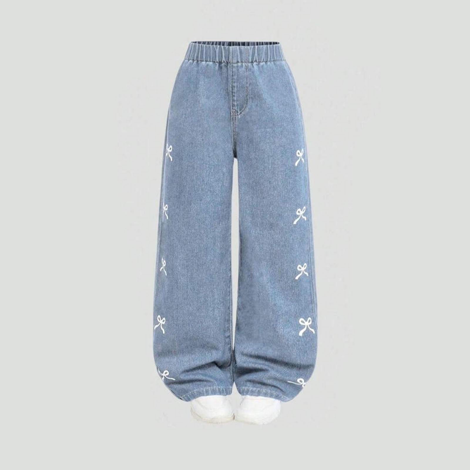 Karoyedx Teen Jeans Jeans for Girls Baggy Wide Leg Ripped High Waisted Denim Pants Y2K Boyfriend Skater Streetwear Cute Trousers Light Blue Size,9-10 Years