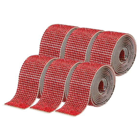 Uxcell 6 Rolls Self-Adhesive Rhinestone Ribbon for DIY Arts Crafts, Red
