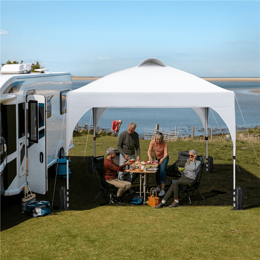 Alden Design 10-Person Canopy Tent with Stakes Ropes Sandbags Wheeled Bag, White