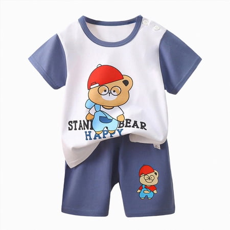 Linfrsh Toddler Boys Outfit Set Size 3 Years-4 Years Baby Clothes Set Cartoon T-Shirt Tops Shorts Summer Outfits Toddler Boy Outfit Gibobby(White 5-6 Years)