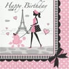 Party in Paris 2 Ply Luncheon Napkins Happy Birthday,Pack of 18,3 packs