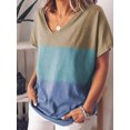 thumbnail image 1 of New Women's Gradient Contrast Printing V Neck Short Sleeve T Shirt, 1 of 1