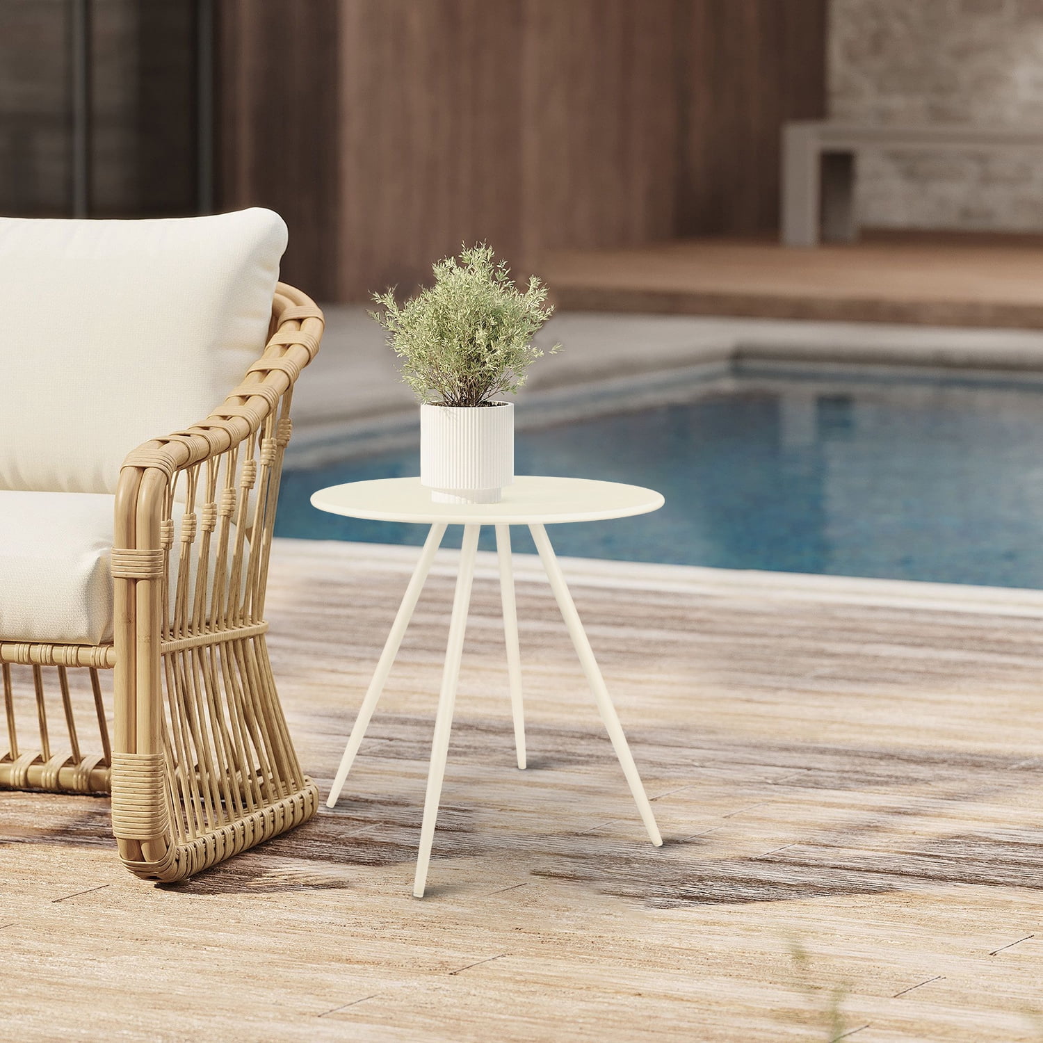 CERBIOR Round Side Table, End Table for Indoor & Outdoor Use, Small Side Tables for Small Spaces All Beige