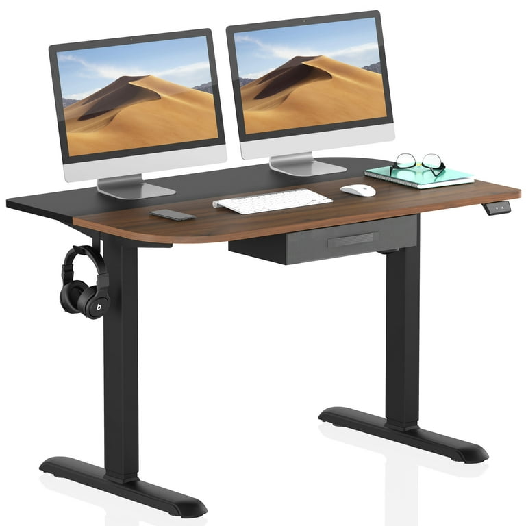 Fenge Electric Standing Desk with Drawer 43.3x27.5 Inches Anti Collision Design Upgrade Depth Adjustable Stand Up Computer Desk Sit Stand Desk