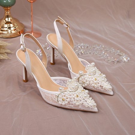 

Huidong County sandals women‘s white wedding shoes women‘s lace women‘s shoes fashion high heels Pearl women‘s shoes one-piece delivery