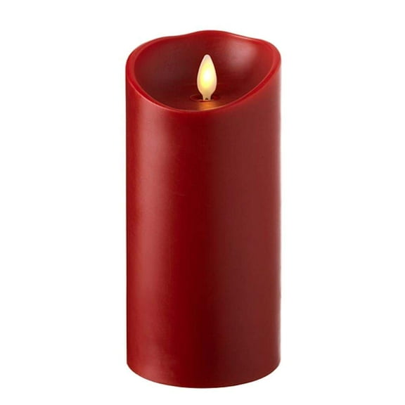 Liown 37081 - 7" Red Wax Push Flame LED Pillar Candle with Timer
