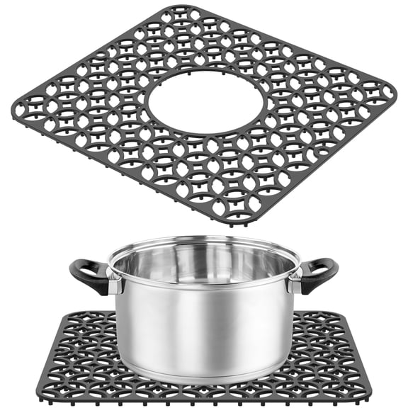 Sutowe 2Pcs Silicone Sink Protector Mat Heat Resistant Nonslip Kitchen Sink Mat Grid with Center Drain Hollow Design for Drainage Protection