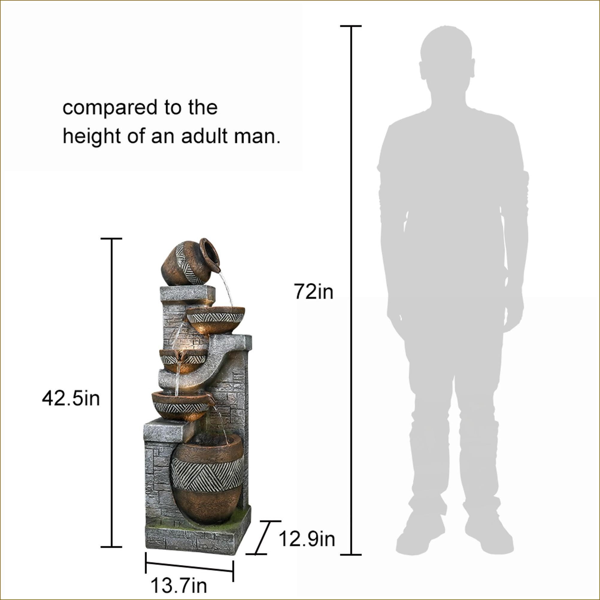 Fountains 42.5" 5-Tier Modern Waterfall Fountain, Indoor Outdoor Garden Patio Use, Weather Resistant | Resin | Tiered