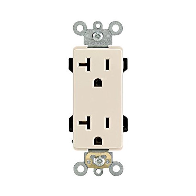 Leviton 16352-T 20 Ampères, 125 Volts, Decora Plus Réceptacle Duplex, Lame Droite, Qualité Commerciale, Auto-Mise à la Terre, Almon Léger