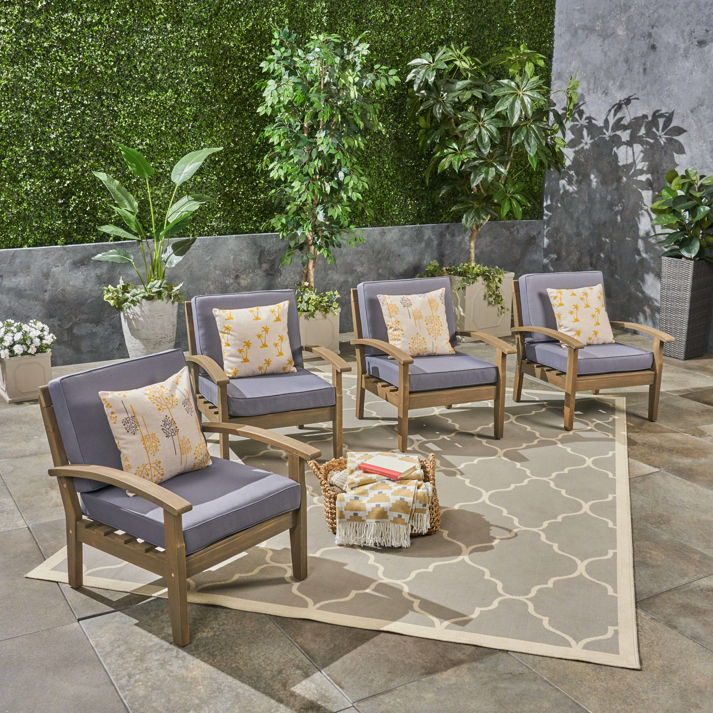 Ryland Outdoor Wooden Club Chairs, Set of 4, Gray, Dark Gray