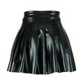thumbnail image 3 of Womens Skirts Long Floral High Waist Pleated Solid Elegant Leather Midi Skirt With Slit, 3 of 7