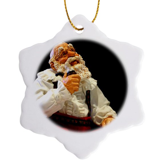 3drose, Holiday, Christmas, Santa with Pipe - Li09 Cmi0026 - Cindy Miller Hopkins, 3 inch Snowflake Porcelain Ornament