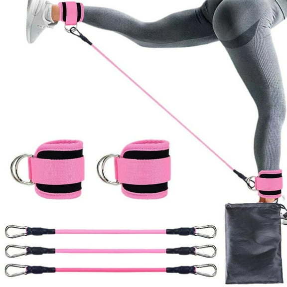 BESTSKY 3 Pcs Exercise Bands for Glutes,Legs & Core,Booty Lifting Resistance Band Set,Ankle Strap with Door Anchor for Home Gym Workouts,Pink
