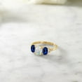 thumbnail image 4 of Gem Stone King 10K Yellow Gold 3-Stone Diamond Engagement Ring 2.2Ct Cabochon White Simulated Opal Blue Created Sapphire (Size 9), 4 of 4