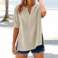 thumbnail image 2 of Uqiangy Oversized Casual Loose Solid Womens Blouse Casual Long Sleeve Tunic Tops Round Neck Fall Outfits For Women 2025 Trendy Loose Long Sleeve Shirts For Women Plus Size Sweaters For Women Beige 3XL, 2 of 7
