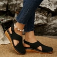 thumbnail image 3 of Rokment Women's Orthopedic Wedge Sandals with Arch Support Spring Summer Fashion Comfortable Flower Hollow out Leather Closed Toe Casual Platform Mid Heel Beach Walking Dress Shoes Black Size 6, 3 of 7