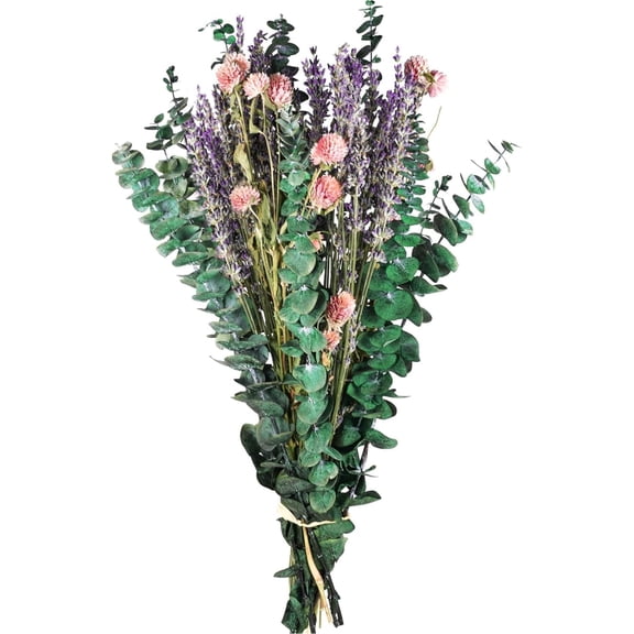 Topboutique Dried Eucalyptus Stems with Lavender Flowers Bundle for Shower Eucalyptus Leaves with Dried Pink Flowers Mixed Bouquet for Wedding Home Bathroom Fragrance Scented Healing Bouquet，45 Pcs