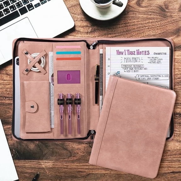 Portfolio, padfolio,Women's Leather Folder, Business Folder, Phone Pocket, Best Gift/Present for Women,Storage Pockets for Papers, Travel Documents, Cards, Passport, Tickets (Vintage Pink)