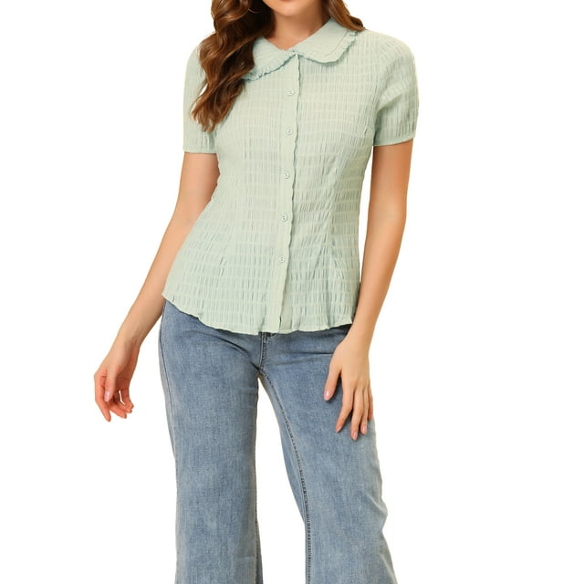 INSPIRE CHIC Chemise Douce pour Femme Vintage à Col Poupée Mignon Boutonnée TG Vert