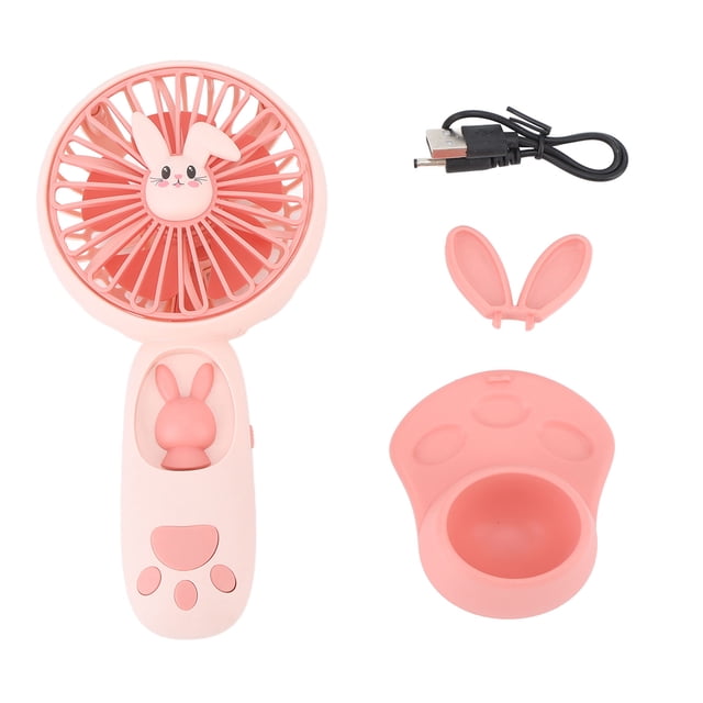 Ventilador portátil de mano mini ventilador de animales de dibujos animados luz nocturna recargable 400 mAh lindo pequeño ventilador con batería incorporada rosa