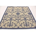 thumbnail image 4 of Unique Loom Botanical Collection Traditional Border Transitional Indoor and Outdoor Flatweave Square Rug, 6 Feet, Blue/Beige, 4 of 5