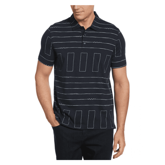 PERRYELLIS Ultra Soft Touch Linear Print Polo Dark Sapphire S.