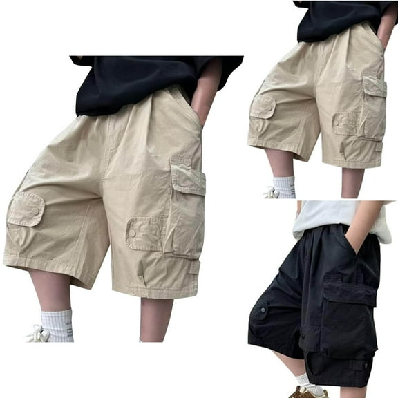 NAISIBABY Boys Cargo Shorts Size 7-8, Loose Fit with Pockets Elastic Waist Summer Causal Fashion Shorts Khaki(5-15T)