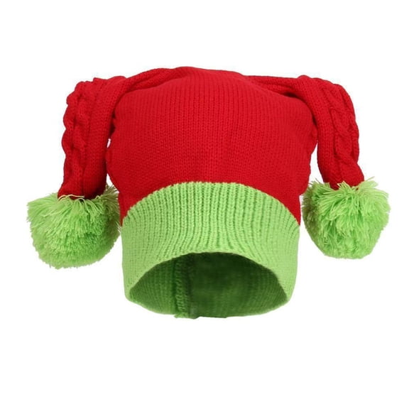 Lumtrix Christmas Jester Beanie With Double Pompom - Festive Red & Green Knit Elf Hat, Soft Warm Winter Cap For Adults Red