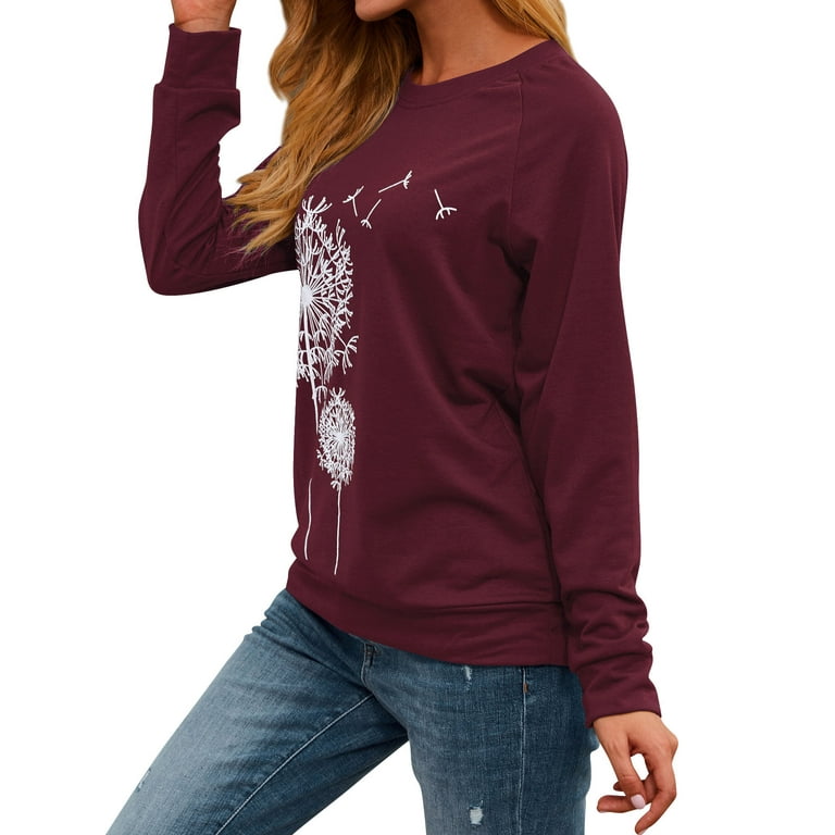 ZXSXSY Womens Dandelion Sweatshirts Casual Crewneck Pullover Tops