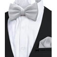 thumbnail image 4 of Men's Light Gray Bow Tie with Handkerchief Set Pre-Tied Style Formal Satin Classic Bowtie for Tuxedo Faux Silk, by Adam Young (Large, Silver Grey), 4 of 5