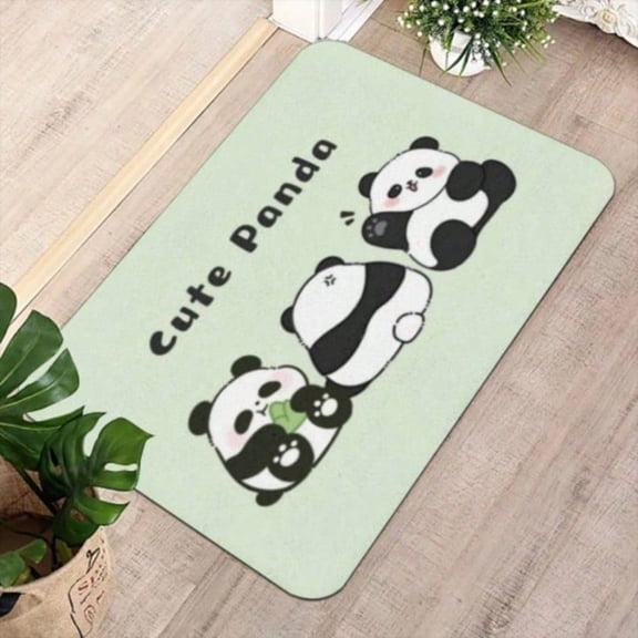 HELLOYOUNG Panda Diatomaceous Earth Bath Mat, Non-Slip Quick Dry Absorbent Soft Floor Rug for Bathroom Kitchen, Washable Home Decor