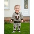 thumbnail image 4 of Loicainy Toddler Baby Boy Fall Clothes Set 6 12 18 24 Months 2T 3T Football Embroidery Long Sleeve Pullover Elastic Waist Stripe Pants 2Pcs Fall Outfit, 4 of 9