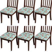 Pioneer Flower Seat Covers for Dining Room Chairs Set Of 6,Stretch Printed Washable Chair Seat Cover with Elastic Ties and Button,Removable Waterproof Couch Cushion Covers