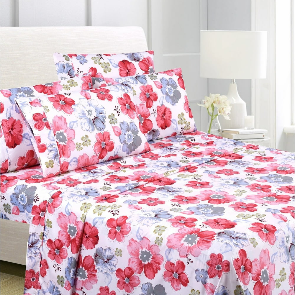 American Home Collection Ultra Soft 46 Piece Red Floral Printed Bed