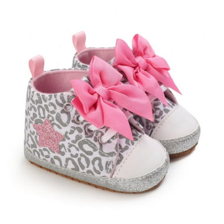 

Baby Walking Shoes with Bow Boys Girls Lace Up Non-Slip Cute Casual Soft Sneakers Toddler First Walkers (0-18 Months) 2/M Size