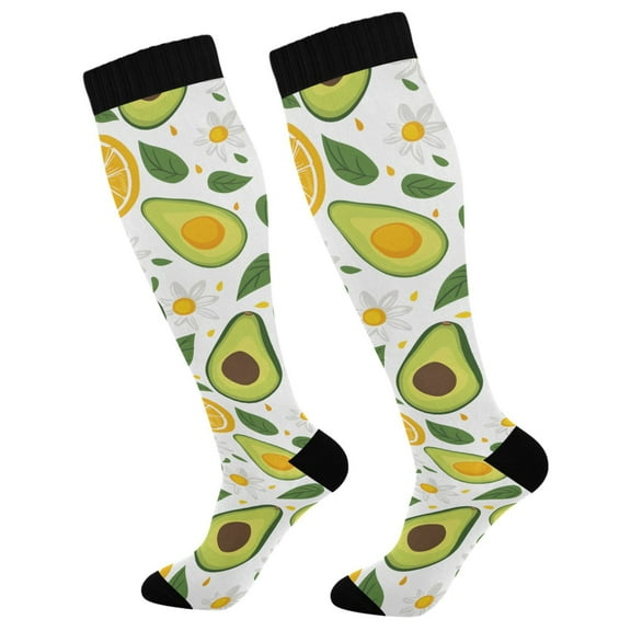 joogoo Avocado Lemon Leaves Long Socks Women Men Knee High Sock