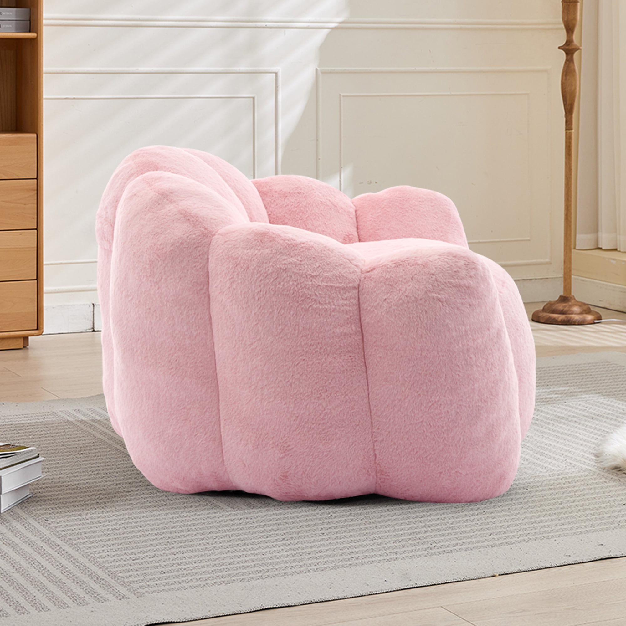 Peispie Lotus Flower Bean Bag Chair for Adults & Teens, Comfy Floor Sofa Lounge Chair with Armrests & Handle, High-Density Memory Foam Filled Pillow Reading Accent Chair for Bedroom, Pink