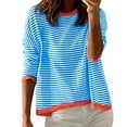 thumbnail image 2 of Blue Womens Tops Women's Knitted Sweater Stripe Contrast Color Design Drop Shoulder Long Sleeve Pullover Casual Fall Outfits for Women 2025, 2 of 6