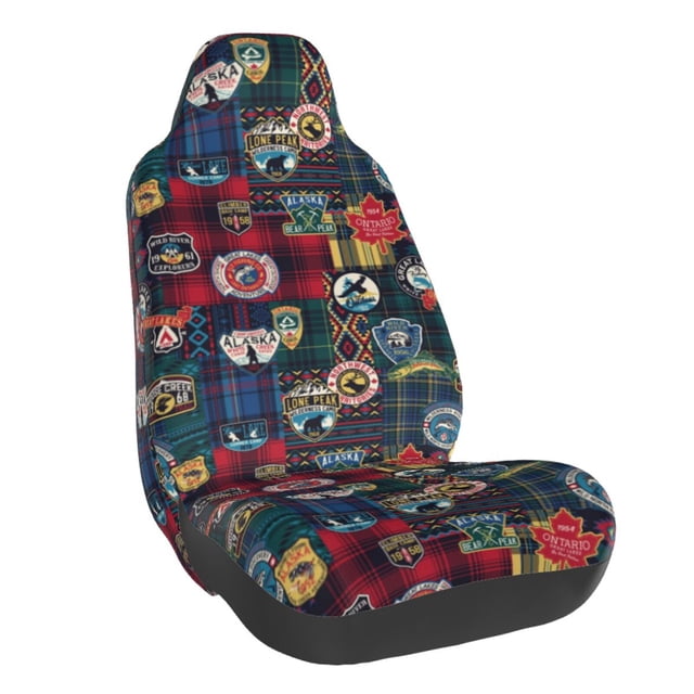 Fotbe Housse de Siège de Voiture Imprimée Badge de Camping Aventure - Imperméable et Résistante à la Transpiration - Ajustement Universel, Lavable en Machine, Antidérapant - Protecteur de Siège pour Voiture, Camion, SUV, Van (1 Pack)