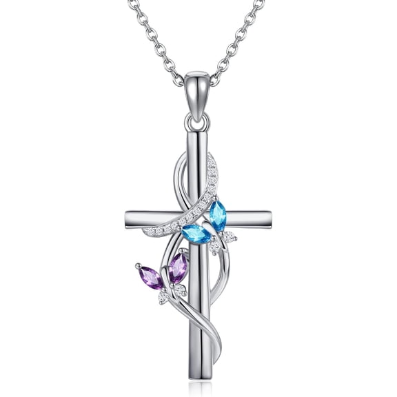 XATENJE Butterfly Cross Necklace 925 Sterling Silver Cross Butterfly Pendant Necklace Jewelry for Women