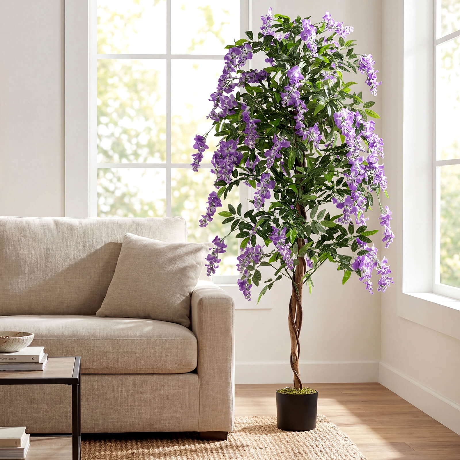 Costway 6 FT Artificial Wisteria Tree Set of 1 with Natural Trunks Purple Lifelike Flowers for Porch
