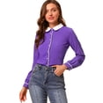 thumbnail image 1 of INSPIRE CHIC Chemise de Travail pour Femme à Boutons, Col Claudine, Manches Longues, Violet m, 1 of 6
